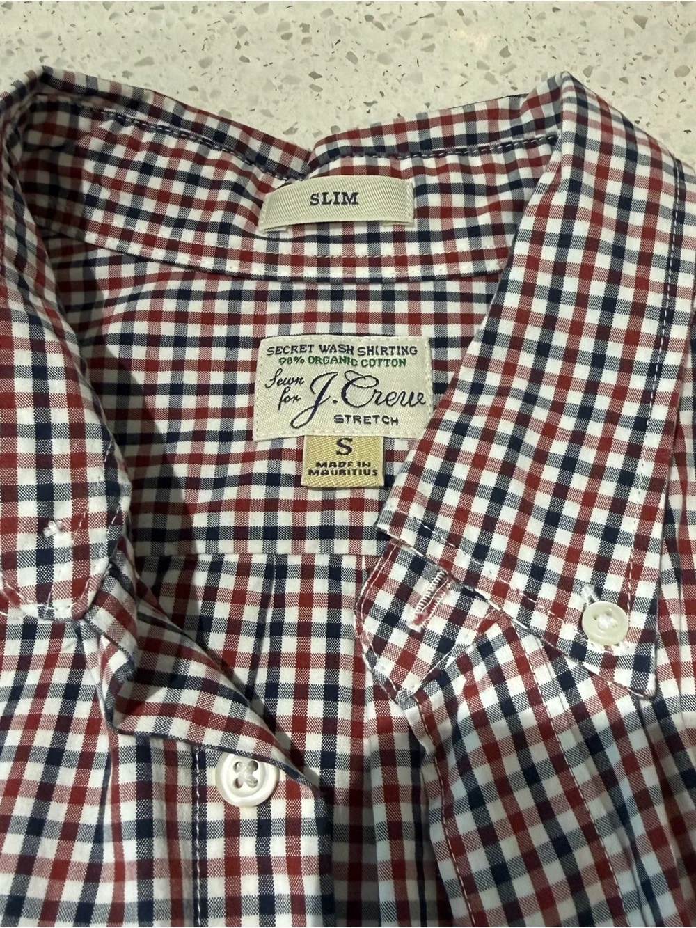 J. Crew Red and Navy Micro Gingham Button-Down Shirt